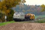 V270.09  des Typ´s V200.01 der SGL (Schienen-Gter-Logistik GmbH) mit einem kurzem Bauzug auf der KBS 612 (Kassel Obervellmar- Korbach) aufgrund von Bauarbeiten fr einen Begegnungsbahnhof