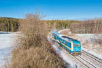 223 072 mit dem ALX 79858 von Hof Hbf nach München Hbf bei Oberteich, 03.01.2019