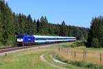 223 015 mit dem ALX 84105 (Lindau Hbf-München Hbf) bei Riedels 7.7.20