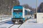 223 061 mit dem ALX 84115 von Hof Hbf nach Mnchen Hbf bei der Einfahrt in Marktredwitz, 29.01.2011