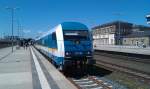 223 068  ALEX  (Arriva Lnderbahn Express) steht am 28.04.2012 abfahrbereit in Hof Hbf. Ziel des Zuges ist Mnchen Hbf. 