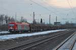 Am 09.Februar 2013 durchquerte OHE 270 080 (223 101) mit einem leeren Holzzug Elze in Richtung Hildesheim.