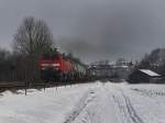 Die 225 071 und die 225 805 mit eines Kesselwagenzuges am 17.02.2010 unerwegs bei Alttting.