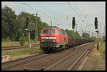 225133 der Bocholter Eisenbahn Gesellschaft kam am 26.5.2016 um 14.03 Uhr mit einem Rungenwagen Zug aus Richtung Magdeburg durch Eilsleben.