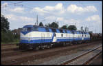 D&D 2403 und 2402 kamen am 29.07.2003 zum Bauzugeinsatz im Bahnhof Lengerich in Westfalen.