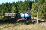 03.10.2013, Herbstfest im Bahnhof Rennsteig bei Schmiedefeld. Der Zug von Themar, bespannt mit der 6-achsigen V180 der Rennsteigbahn GmbH (Herst. LKM Babelsberg 1969/280167, DR 118 758, DB 228 758-9), fährt ein.