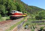 Am 02.06.20 holte 118 757-4 (PRESS) in Blankenstein einen Kran ab. Hier ist der Zug bei Hockeroda zu sehen.
