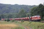 CRS 228 321 am 14.8.13 mit einem Schotterzug und Locon 212 am Schluss in Essen-Kettwig auf dem Weg zur Baustelle in Essen-Werden.