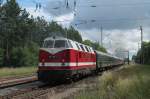 Als Schublok 118 770 am Sonderzug 61497 von Leipzig nach Putbus am 14.06.2014 bei Chorin.