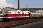 Diesellok 118 757-4 am 06.09.2014 im Meininger Bahnhof