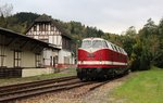 Am 15.10.16 fuhr die 35 1097-1 und 118 770-7 von Chemnitz Hbf nach Katzhütte. Hier der Zug in Katzhütte.
