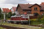 132 004 der Leipziger Eisenbahngesellschaft am 01.09.2012 beim Rangieren im Bahnhof Meiningen.