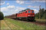 Immer seltener werden seit der Verteuerung der polnischen Kohle durch den EU-Beitritt Polens die Kohlependel von und nach Horka. Hier kommt 232 673 mit dem Leerzug 47465 aus Heilbronn durch den Bahnhof Lohsa in Richtung Polen, 20.06.09.