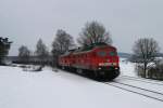 232 589 + 693 mit einem Stahlzug am 15.02.2010 bei Sulzbach-Rosenberg. Gru an den Tf!