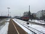 Br 232 bei Durchfahrt des Bahnhofs Königs Wusterhausen. 28.01.2014 bei Schnee