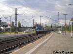 D 06 mit Holzzug durch Schwerin Hbf am 25.Juli.09