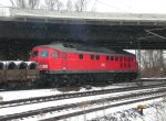 Nachschuss auf die, in Richtung Potsdam, ausfahrende 233 127 in Brandenburg Hbf am 12.02.2010.