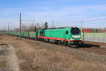 Starkenberger 264 005-0 mit dem DGS 55589 von Stuttgart Hafen nach Kayna (Aushub in Eamnos-Wagen), am 07.03.2025 in Erfurt-Azmannsdorf.