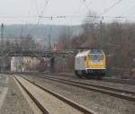 V500.06 (264 006-8) der SGL durchfhrt am 05. April 2013 solo den Bahnhof Kronach in Richtung Saalfeld.