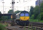 Ein Nachschuss von der Class 66 PB01 von der Rurtalbahn fhrt als Lokzug aus Aachen-West nach Montzen(B) bei der Abendstimmung am 13.6.2012.