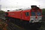 Die Class 66 DE6310  Griet  von Crossrail steht abgestellt an der Laderampe in Aachen-West bei Regenwetter am 26.10.2012.