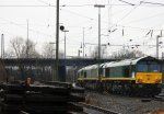 Ein Nachschuss von drei Class 66 PB01,PB17 und 29002/V269, alle von der Rurtalbahn als Lokzug aus Aachen-West unterwegs nach Montzen-Gare(B) bei Nieselregen am 9.3.2013.