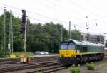 Die Class 66 PB01 von der Rurtalbahn-Cargo kommt als Lokzug aus Montzen(B) und fährt in Aachen-West ein.