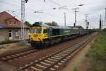 Class 66 FPL 66005 duchfährt Senftenberg am 20.05.2015.