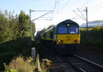 Zwei Class 66 PB01 und RL002 beide von der Rurtalbahn  kommen die Kohlscheider-Rampe hoch aus Richtung Neuss,Herzogenrath  als Lokzug aus Oberhausen-West nach Düren und fahren durch Kohlscheid und fuhren in Richtung Richterich,Laurensberg,Aachen-West. Aufgenommen vom Bahnsteig 2 in Kohlscheid.
 An einem schönem Sommermorgen vom 2.9.2016.