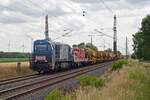 273 005 der Strabag führte am 04.07.23 einen Umbauzug durch Wittenberg-Labetz Richtung Dessau.