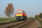 Die NE 9 der Hafenbahn Neuss fuhr am 23.10.12 durch Neuss-Holzheim.