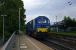 Eine Vossloh Dieselok G 2000 BB kommt als Lokzug aus Richtung Herzogenrath die Kohlscheider-Rampe hoch und fährt durch Kohlscheid in Richtung Richterich,Laurensberg ,Aachen-West.