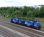 Infraleuna 211, 275 014-9 MAK G 1206 ( 9280 1275 014-9 D-LEUNA ) und 210, 275 013-1 MAK G 1206 (9280 1275 013-1 D-LEUNA ) beim Umsetzen in Gera am 1.7.2020