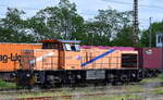 DeltaRail GmbH, Frankfurt (Oder) [D] mit der northrail MaK G 1206 Lok [NVR-Nummer: 92 80 1275 019-8 D-NRAIL] bei Rangiertätigkeiten mit Containerzügen am Bahnhof Frankfurt (Oder), 24.05.23