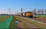 Der tägliche Kalkzug vom Kraftwerk Schkopau nach Blankenburg Nord und weiter nach Rübeland ist mit 275 218-6 (Lok 218 | Vossloh G 1206) in Braschwitz Richtung Köthen zugegen.