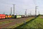 Der Kohlependel nach Wählitz mit 275 212-9 (Lok 212 | Vossloh G 1206) begegnet der wartenden 192 034-7  Unterwegs mit Ökostrom  (Siemens Smartron) mit Kesselwagen am Einfahrsignal von
