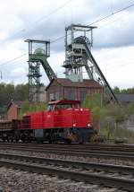 ESG 1 MaK G 1206 im Bauzugdienst -     Im April 2012 wurden zwischen Vlklingen und Luisenthal Gleise erneuert.