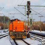 Lok 46 der Kreisbahn Siegen-Wittgenstein (KSW) rangiert im Bahnhof Betzdorf/Sieg am 28.01.2013.