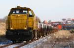 MaK G1700 hat Ausfahrt aus Parchim nach Ludwigslust. Beladen mit Kalksandsteinen. 01/2007