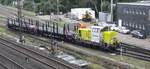 Vossloh G6 in Captrain Variante bei Rangierarbeiten in der Abstellgruppe Mülheim (Ruhr) Styrum am 16.08.2021 , aufgenommen von den Siegfriebrücke