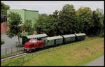 V 65001 der Osnabrücker Dampflok Freunde brachte am 30.08.2021 einen Personenwagen 3 yg vom Piesberg zum Bocketal.