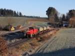 Die 294 804 mit einem Müllzug am 30.12.2013 unterwegs bei Hofthambach.