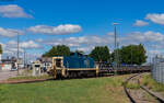 295 072 der BM Bahndienste mit einem Drahtrollenzug im Kehler Hafen 6.9.24