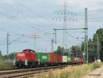 295 078-0 hat am 2.08.10 einen bergabezug aus Hamburg-Waltershof am Haken und wird gleich den Rbf Alte-Sderelbe erreichen.