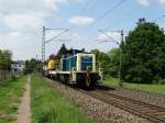 Railsystems RP 295 095-4 mit Bauzug am 04.05.14 bei Hanau West auf dem Weg zum Lokschuppenfest. Danke nochmal an den Tf für den Pfiff.