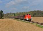 363 815 von den Passauer Eisenbahnfreunden mit einem Güterzug am 07.04.2014 zwischen Vilshofen und Neustift.