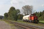 Lok 3 der Solvay kam am 10.10.14 mit zwei Gaskesselwagen aus dem Chemiepark in Rheinberg.