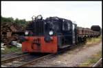 Köf II der DR 100626 bei Rangierarbeiten am 22.6.1991 im Bahnhof Klostermansfeld.