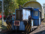 Eine nicht näher bezeichnete Köf-Rangierlokomotive, vermutlich die ML 2/2 15448 von Krauss-Maffei war Mitte September 2019 im Eisenbahnmuseum Heilbronn abgestellt.