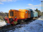 Diese ehemalige sowjetische TGK2 Diesellok gehörte dem Förderverein Max-Moritz-Bahn und stand,am 01.Februar 2025,auf dem stillgelegten Bahnhof Lichte,